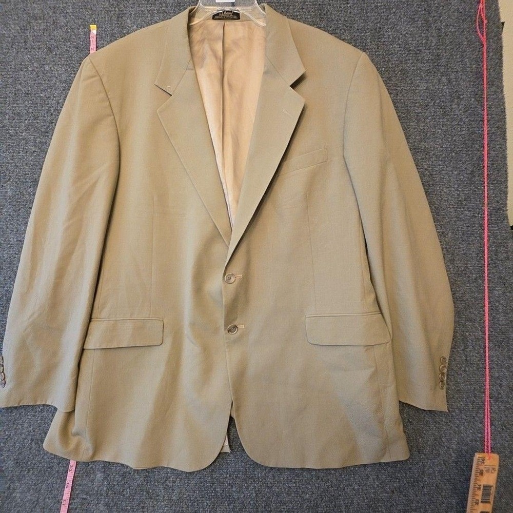 L.L. Bean Blazer Sport Coat Mens 48L Beige Worsted Wool USA Jacket Big Tall